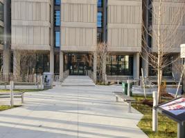 wide cement pathway in Countway's Huntington Avenue Plaza