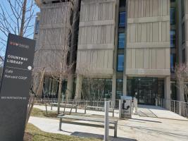 benches in Countway's Huntington Avenue Plaza